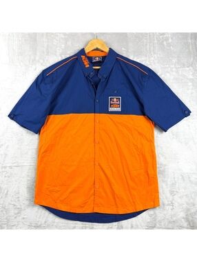 Red Bull KTM Factory Racing Men’s XXL Blue Orange Button Up Pit Crew Shirt Y2K